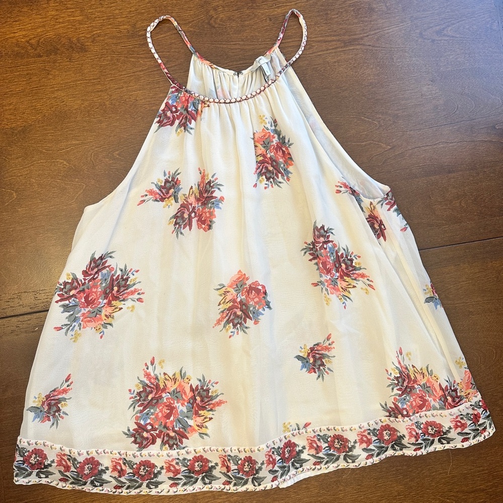 Joie Floral Halter Blouse with Red and Pink Patterns